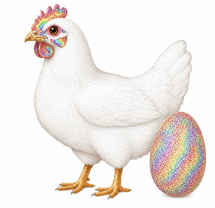 Confetti reporter with Neural Crest driver chicken and egg depiction