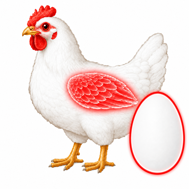 RFP reporter with Lck membrane driver chicken and egg depiction